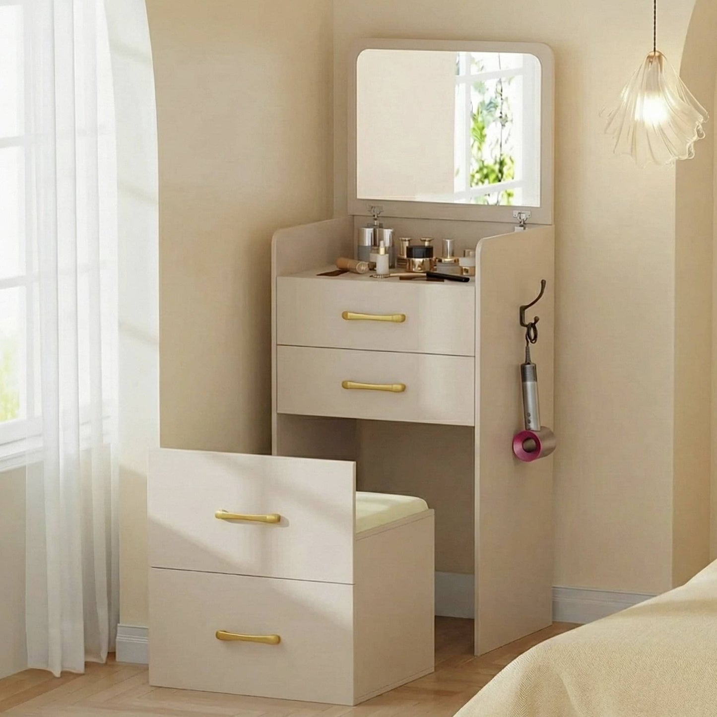 3-in-1 Vanity Table with Flip-Up Mirror & Storage