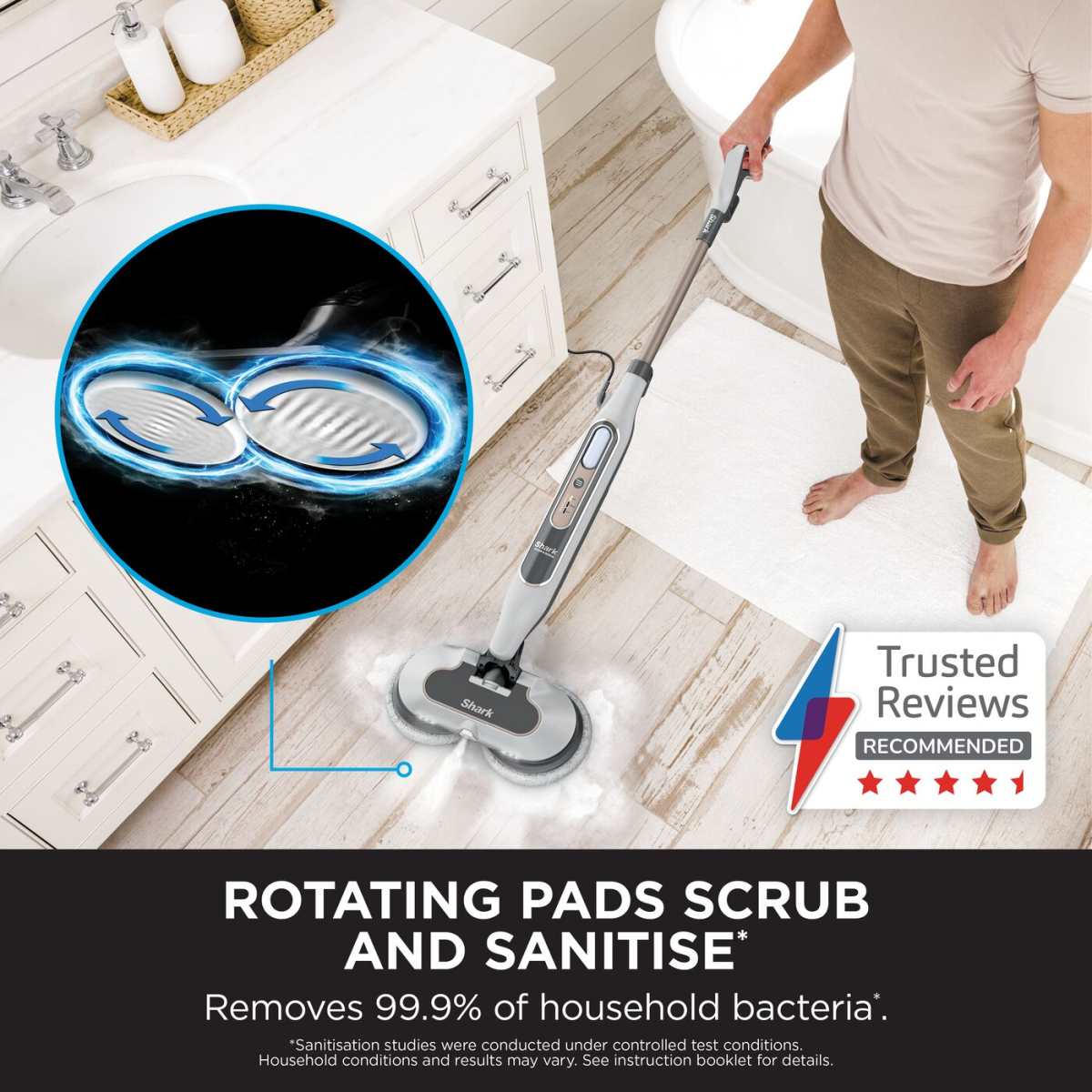 Shark® Alles-in-één Stoom- & Schrobmop – LED-verlichting, XL-watertank, 8 pads