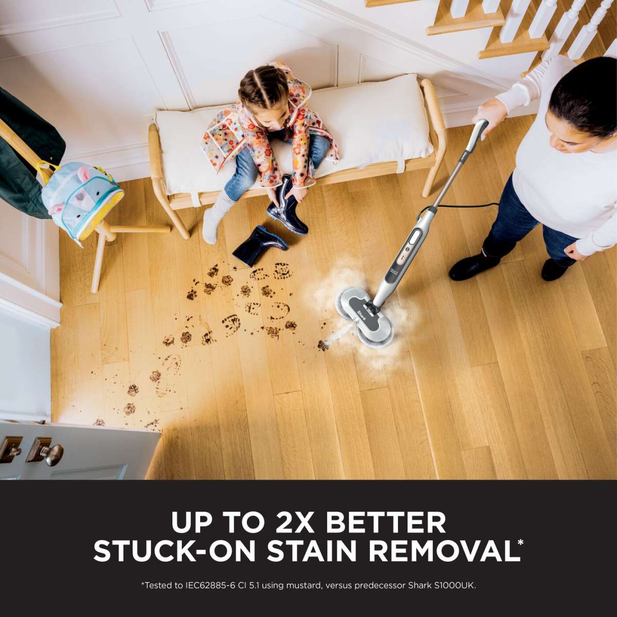 Shark® Alles-in-één Stoom- & Schrobmop – LED-verlichting, XL-watertank, 8 pads