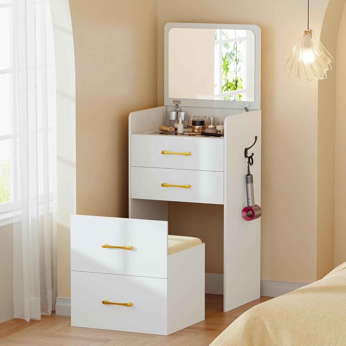 3-in-1 Vanity Table with Flip-Up Mirror & Storage