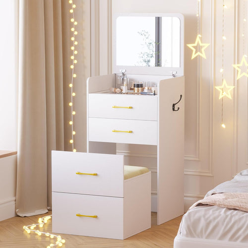 3-in-1 Vanity Table with Flip-Up Mirror & Storage