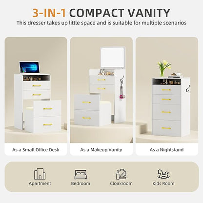 3-in-1 Vanity Table with Flip-Up Mirror & Storage