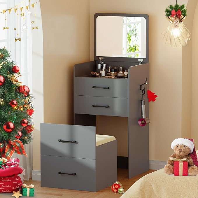 3-in-1 Vanity Table with Flip-Up Mirror & Storage