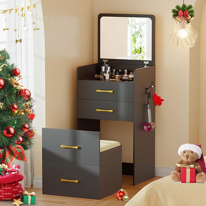 3-in-1 Vanity Table with Flip-Up Mirror & Storage