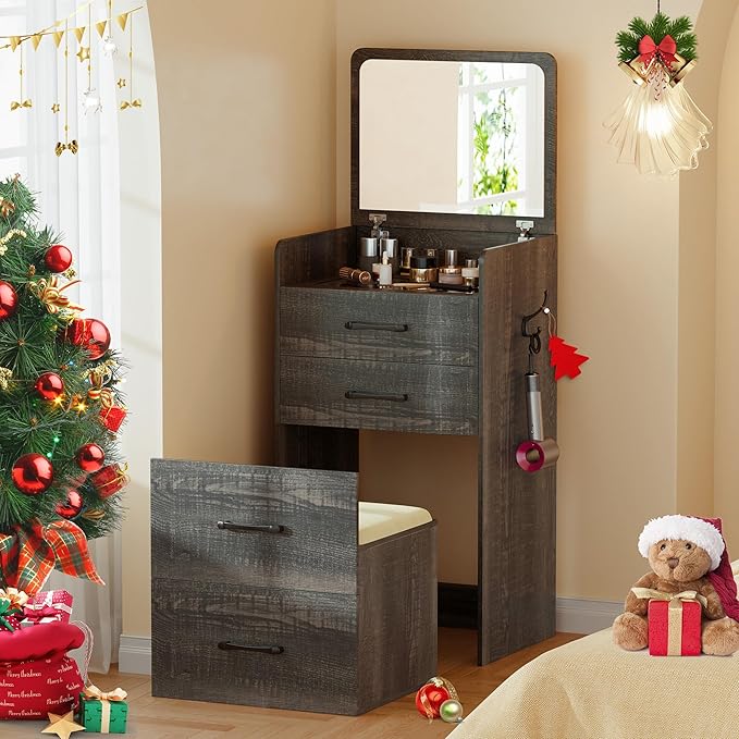 3-in-1 Vanity Table with Flip-Up Mirror & Storage