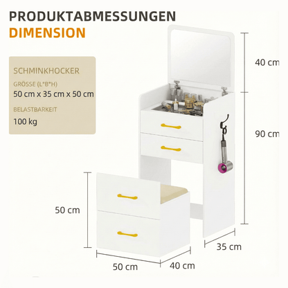 3-in-1 Vanity Table with Flip-Up Mirror & Storage