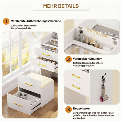 3-in-1 Vanity Table with Flip-Up Mirror & Storage