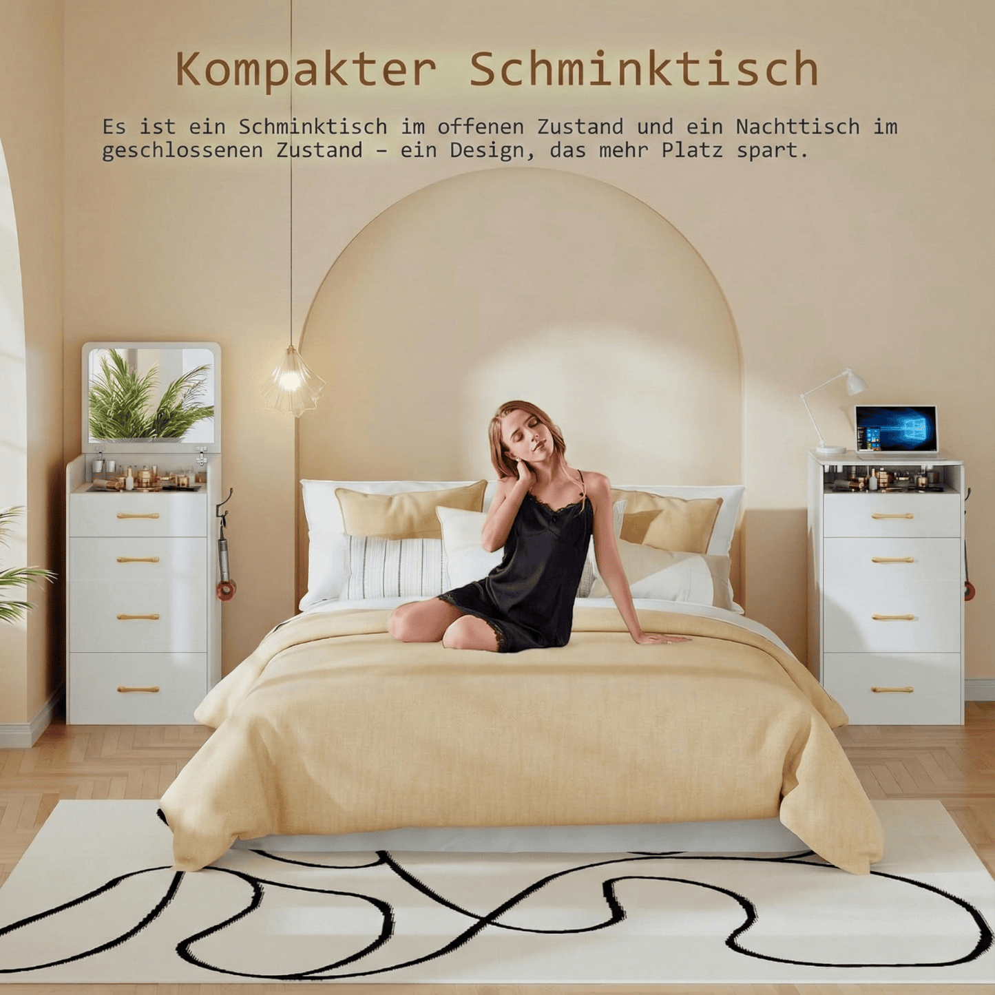 3-in-1 Vanity Table with Flip-Up Mirror & Storage