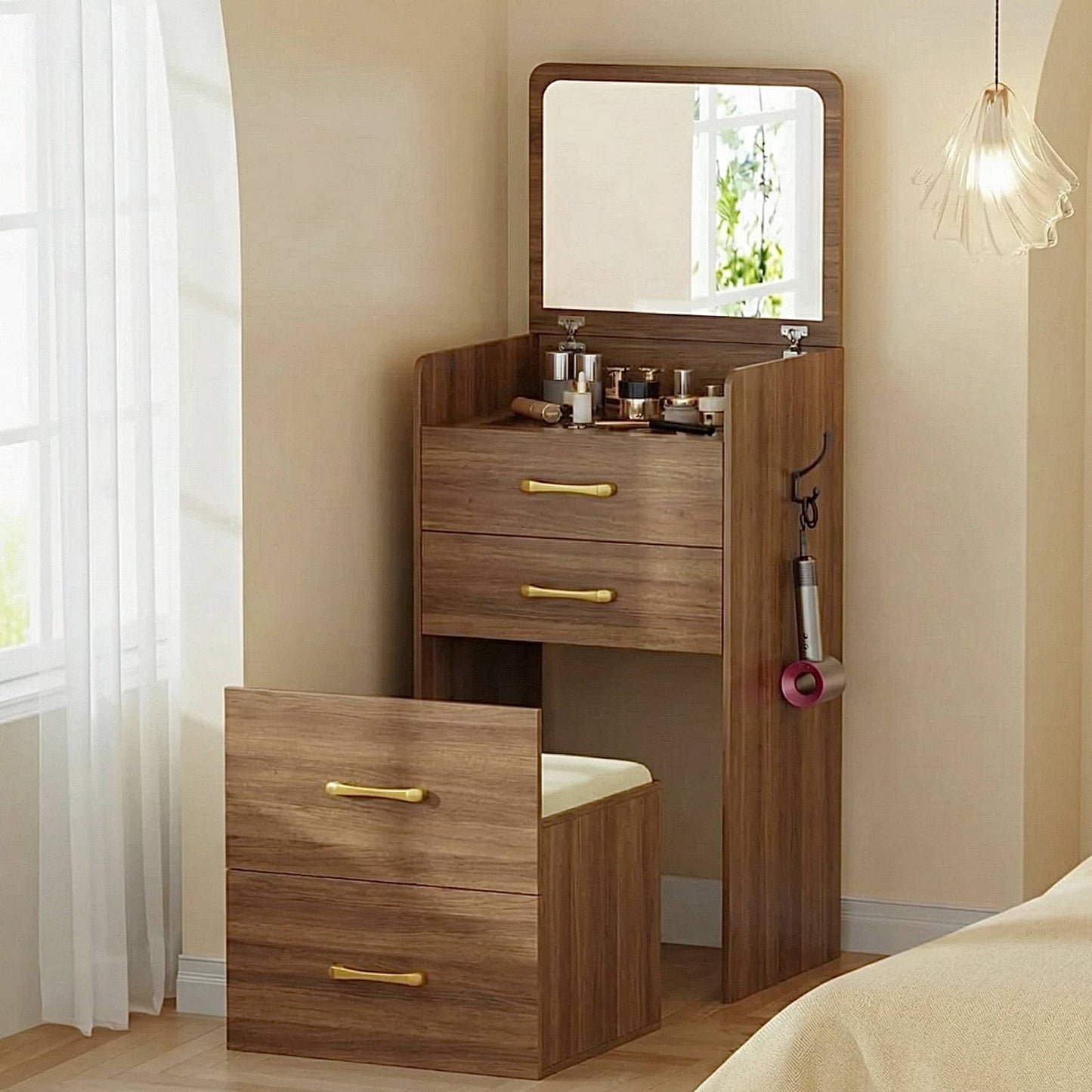3-in-1 Vanity Table with Flip-Up Mirror & Storage